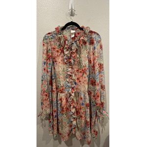 H&M Floral Long Sleeved Sheer Mini Dress